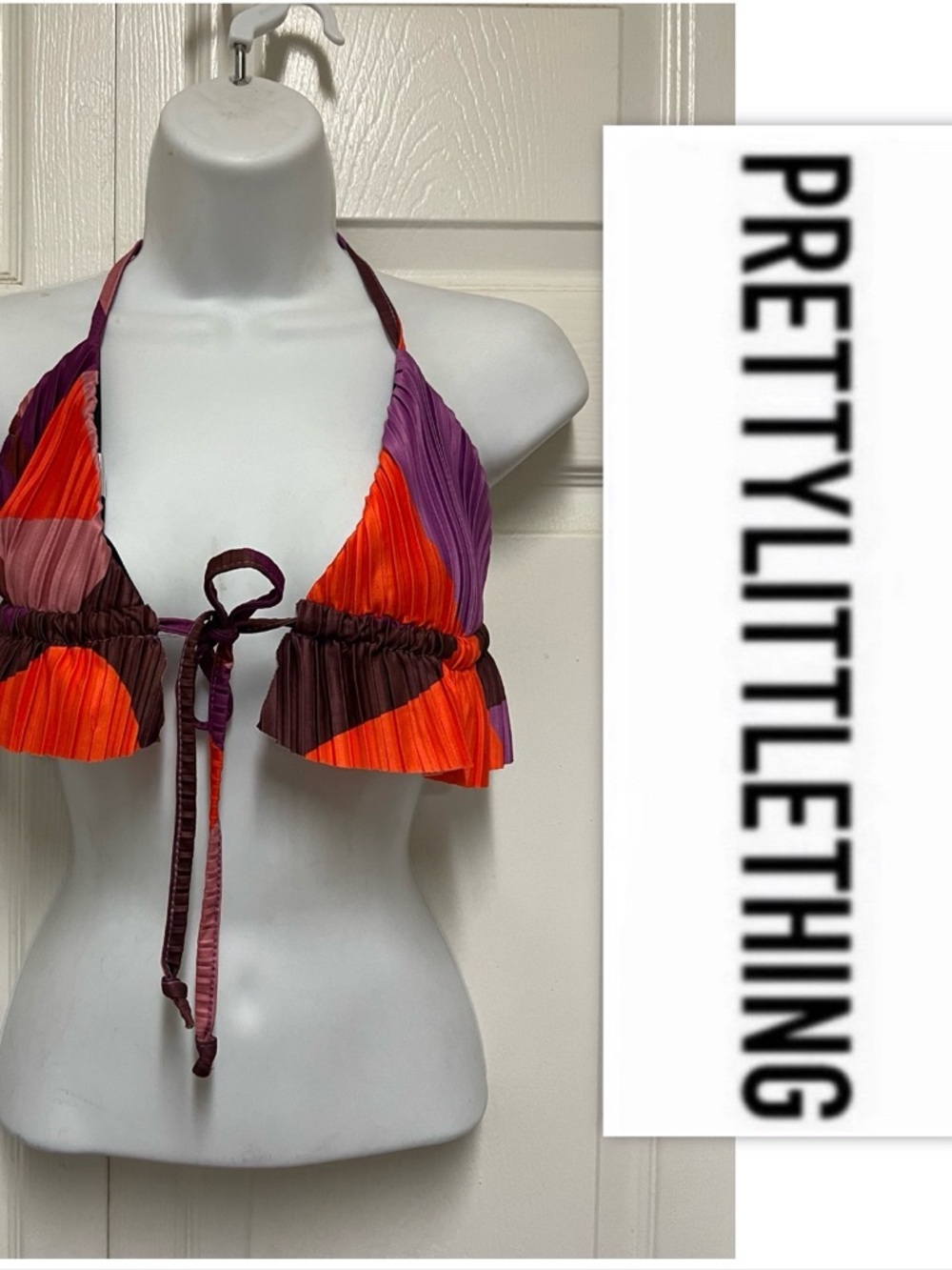 PrettyLittleThing Plisse Triangle Bikini Top